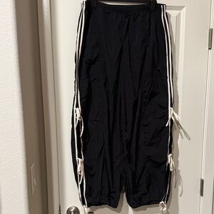 Anthropologie Black Pants with White Tie Details